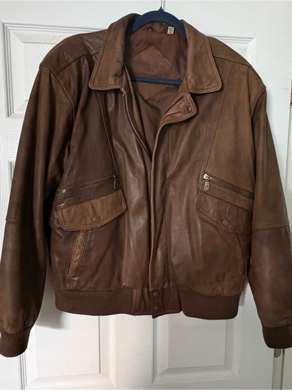 Roundtree & Yorke Brown Genuine Leather Bomber Jacket - Size M